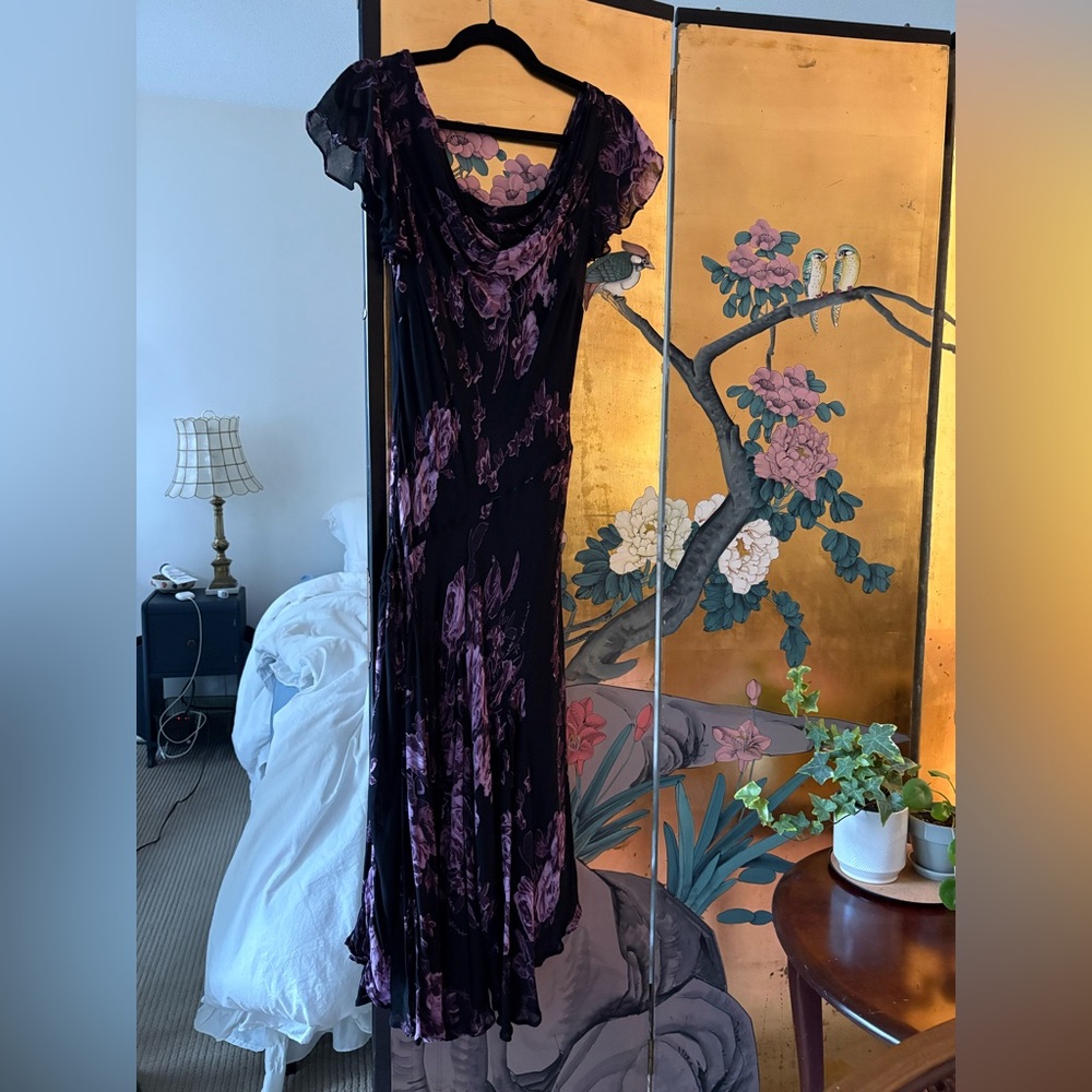 Dark Floral Flowy Asymmetrical Dress